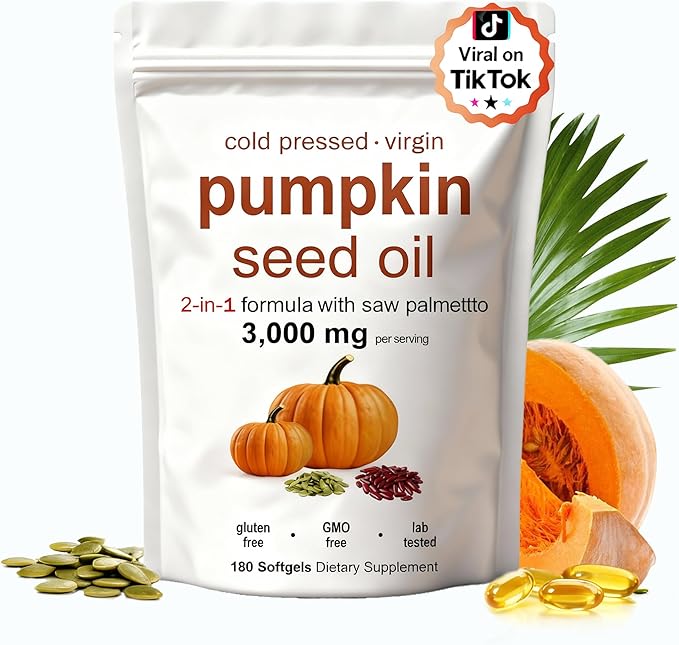 Pumpkin Seed Oil Pumpkin Seed Oil Capsules with Saw Palmetto | 3000mg Cold Pressed | for Hair Growth - Non-GMO - 180 Softgels（N-1）