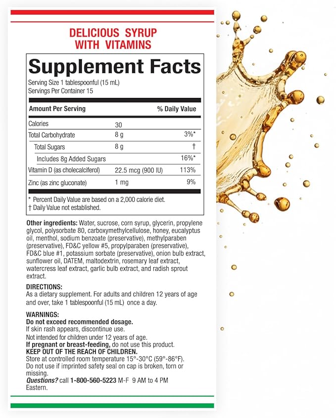 Jarabe Berro y Cebolla Immune Support Syrup with Vitamin D Zinc &amp Natural Herbal Extracts – Eucalyptus Honey Onion Garlic &amp More – Teens &amp Adult Wellness Formula – 8 Fl Oz Each | 2-Pac