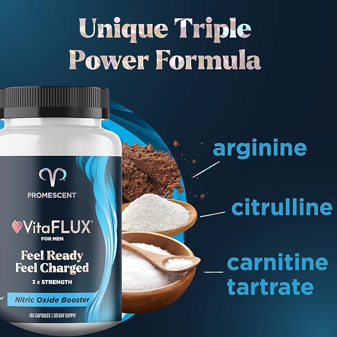 Promescent VitaFLUX Nitric Oxide Supplements for Men Fast Acting Male Enhancing Pills for Stamina Size &amp Performance L-Arginine L-Citrulline L-Carnitine (30 Servings)