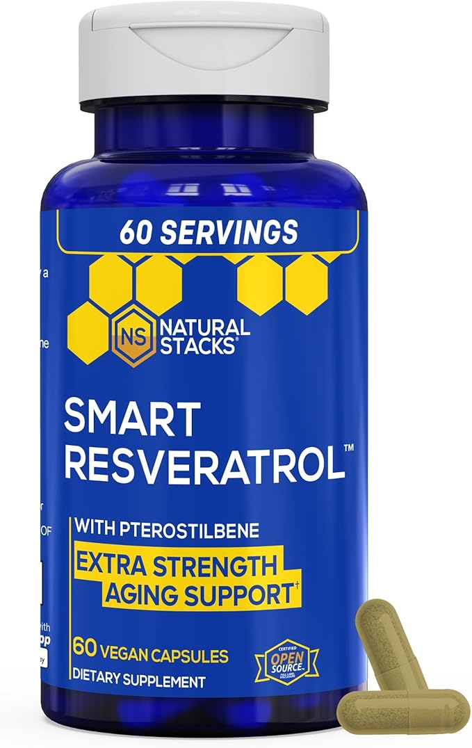 Resveratrol Supplement - 250mg Trans-Resveratrol &amp 10mg Trans-Pterostilbene - Antioxidants Supplement with 200mg Red Wine Extract - Extra Strength Aging Support - 60 Japanese Knotweed Capsules