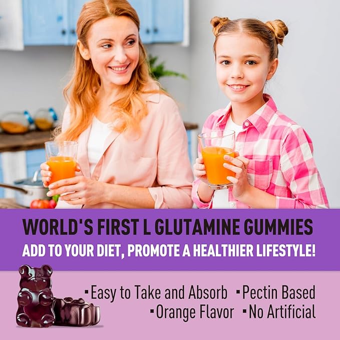 L Glutamine 1000mg Gummies - Muscle Relief &amp Immune Support Amino Acid Supplement with Magnesium Glycinate Vegan &amp Non-GMO Gluten Free (60 Count)