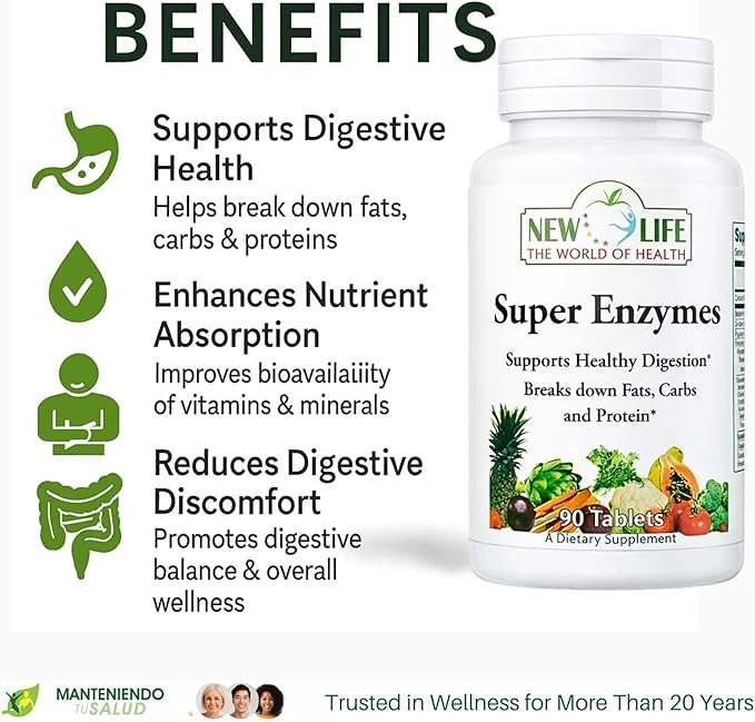 New Life Super Enzymes Pancreatin 10x Healthy Digestion 90 Tablets
