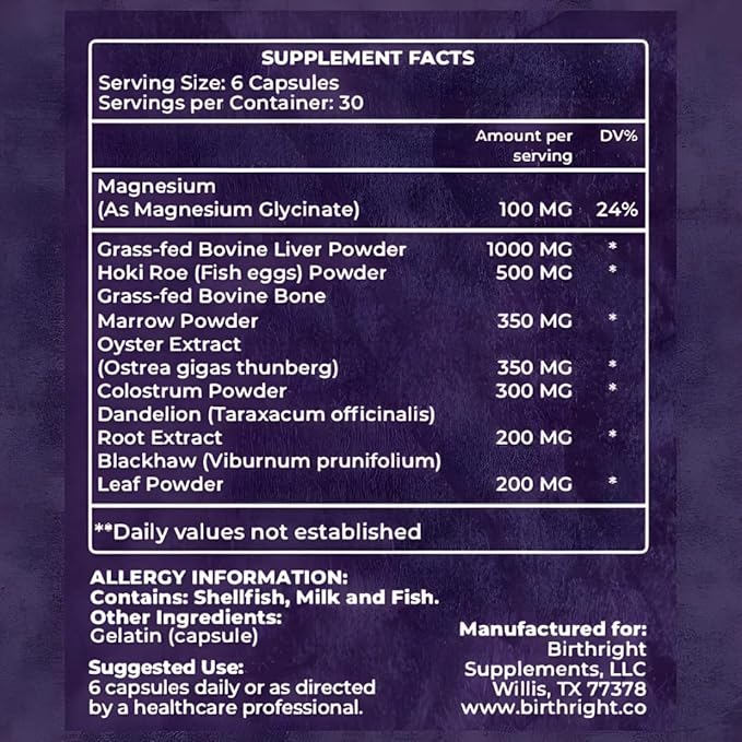 Birthright Bloom Prenatal Supplement – Animal Based Whole Food Prenatal with Grass Fed Liver Fish Roe Bone Marrow Colostrum Magnesium &amp Traditional Herbs