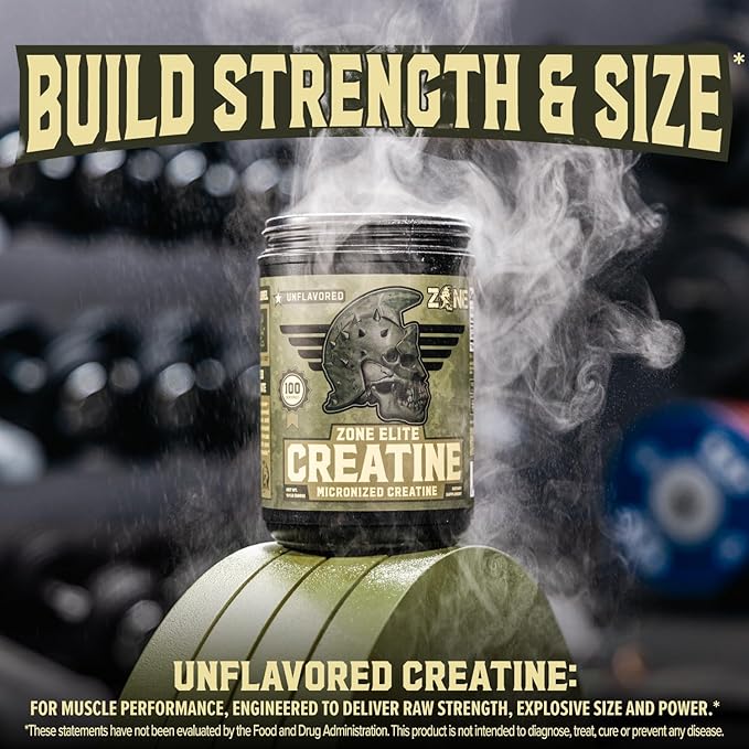 Zone Creatine Monohydrate Powder - Micronized Creatine for Men and Women Suppot Muscle Growth Endurance (Unflavored 5g per Scoop 100 Servings)