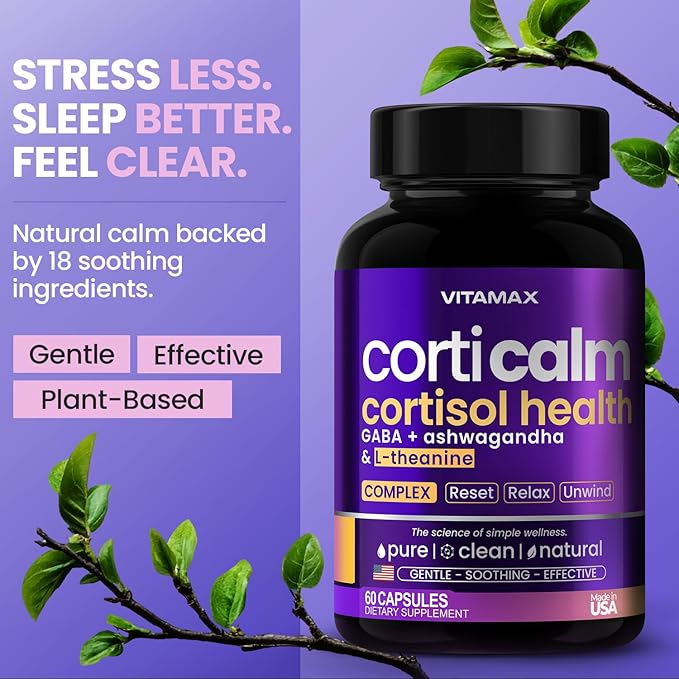 Cortisol Supplements for Women and Men - L-Theanine Ashwagandha GABA - High Cortisol Manager Reducer - Relaxation Mood &amp Stress Support - Ginkgo Biloba Bacopa Monnieri 5-HTP - Made in USA