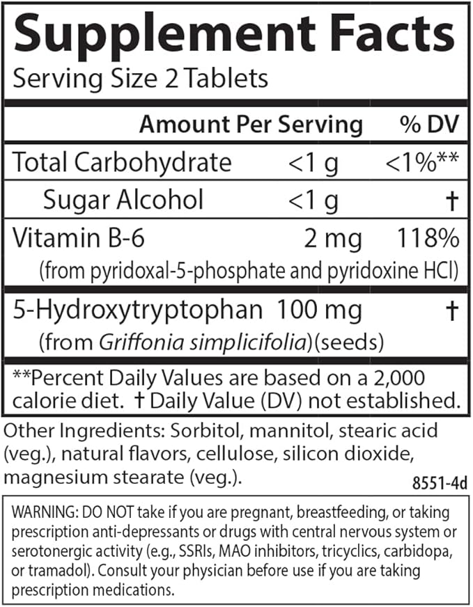 Carlson - Healthy Mood 5-HTP Elite 100 mg Serotonin Production Healthy Mood &amp Promotes Relaxation Natural Raspberry Flavor 120 Tablets