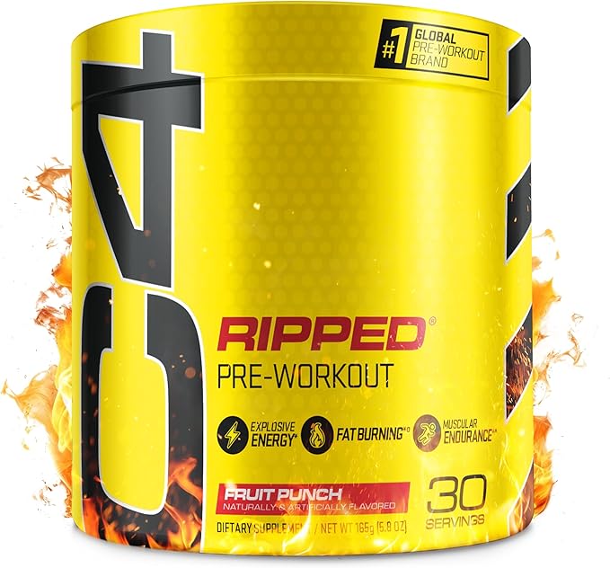 Cellucor C4 Ripped Pre Workout Powder Fruit Punch - Creatine Free + Sugar Free Preworkout Energy Supplement for Men &amp Women - 150mg Caffeine + Beta Alanine + Weight Loss - 30 Servings