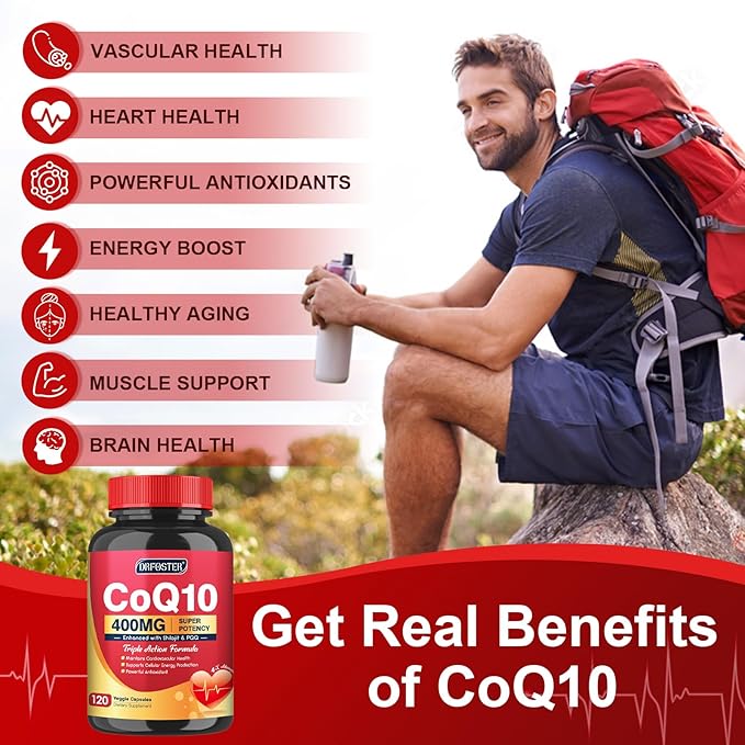 DRFOSTER CoQ10 400mg with PQQ &amp Shilajit - High Absorption with Bioperine Coenzyme Q10 - Powerful Antioxidant with Vitamin E for Heart &amp Brain Health and Energy-Production