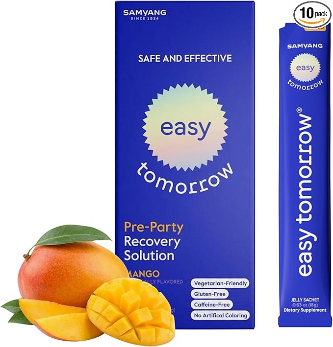 EASY TOMORROW - Natural Energy &amp Morning Vitality Jelly Stick - Daily Korean Skin Health Supplement &amp After Drinking Support with DHM &amp Glutathione - K-Beauty Inspired (Mango Flavor 10 St
