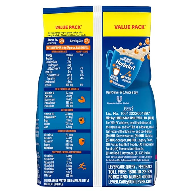 Horlicks Health And Nutrition Drink - 750 G Refill Pack (Classic Malt)