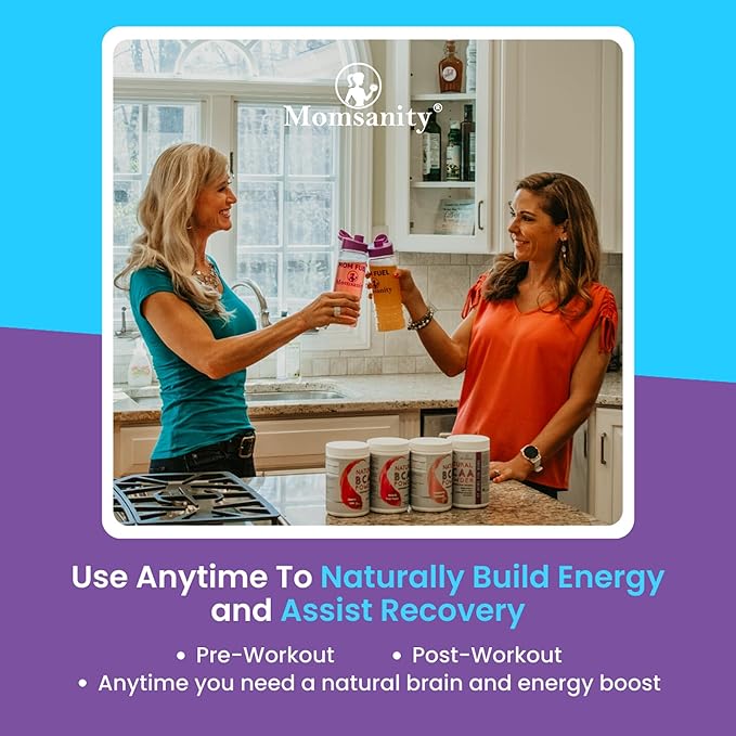 BCAA Pre Workout Powder for Moms | Naturally Sweetened with Stevia Erythritol &amp Monk Fruit to Help Build Energy Pre &amp Post Workout | 3:1:1 ratio of Amino Acids | 40 Servings (Raspberry Lemon