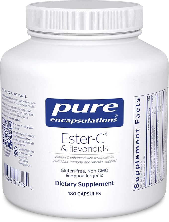 Pure Encapsulations Ester-C &amp Flavonoids - Vitamin C Supplement for Antioxidants - Immune &amp Vascular Support* with Calcium &amp Rutin - Gentle on Digestion - Vegan &amp Non-GMO - 180 Capsule
