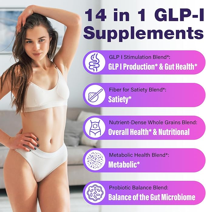 GLP-1 Supplement for Women &amp Men | 15000mg GLP 1 Supplements with Akkermansia Probiotics | Inulin | Dietary Fiber | Naturally GLP-1 Powder | for Gut &amp Digestion &amp Metabolism - No Sugar(45