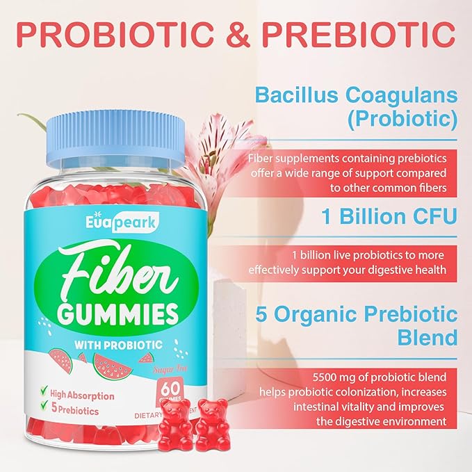 2 Packs - Fiber Gummies for Adults Sugar Free Probiotics &amp Prebiotic Fiber Gummies with Inulin Fos &amp Chicory Root - for Regularity Digestion &amp Gut Health - Vegan Gluten Free 120 Coun