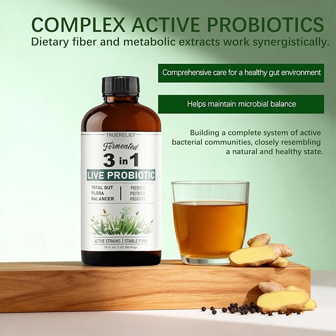 3-in-1 Live Liquid Probiotic &amp Prebiotic with Postbiotic | Refrigerated Live Cultures for Women &amp Men | 10 Strains &amp 18 Herbs for Complete Gut Health &amp Microbiome Support (16 fl oz) (1
