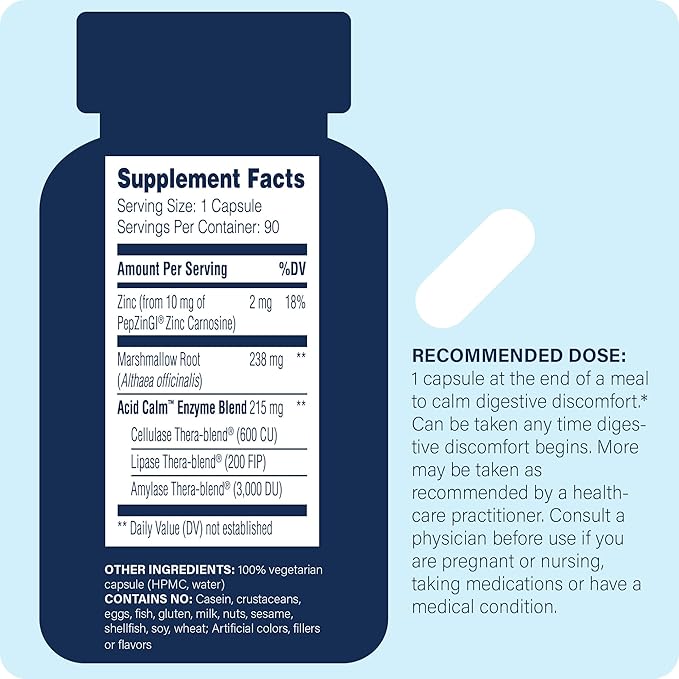 Enzyme Science Acid Calm 90 Capsules – for Occasional Heartburn and Indigestion – Digestion Enzyme Supplement – Digestive Aid – Vegetarian Capsules