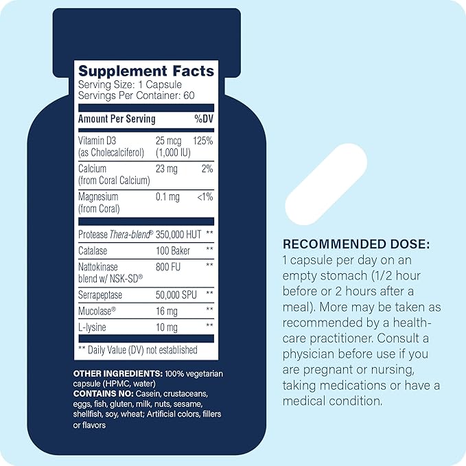 Enzyme Science Enzyme Defense Pro - Immune Support Supplement – Formulated with Vitamin D3 L - Lysine Calcium and Protease - Immunity Supplement - 60 Capsules