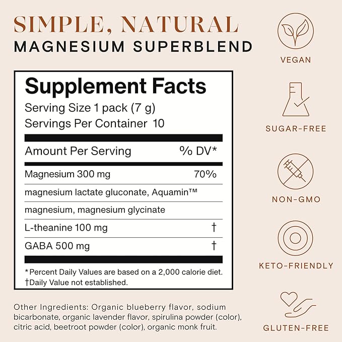 Mellö Magnesium Supplement Superblend Powder - Magnesium Glycinate with L-Theanine GABA and Trace Minerals - Supports Sleep Relaxation and Balanced Energy - Unflavored 10-Pack Singles