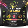 Nutri Genius Creatine Monohydrate 5g Stick Packs | BCAA 2:1:1 + HMB Pre &amp Post Workout Supplement | Muscle Energy Strength &amp Recovery | 30 Servings