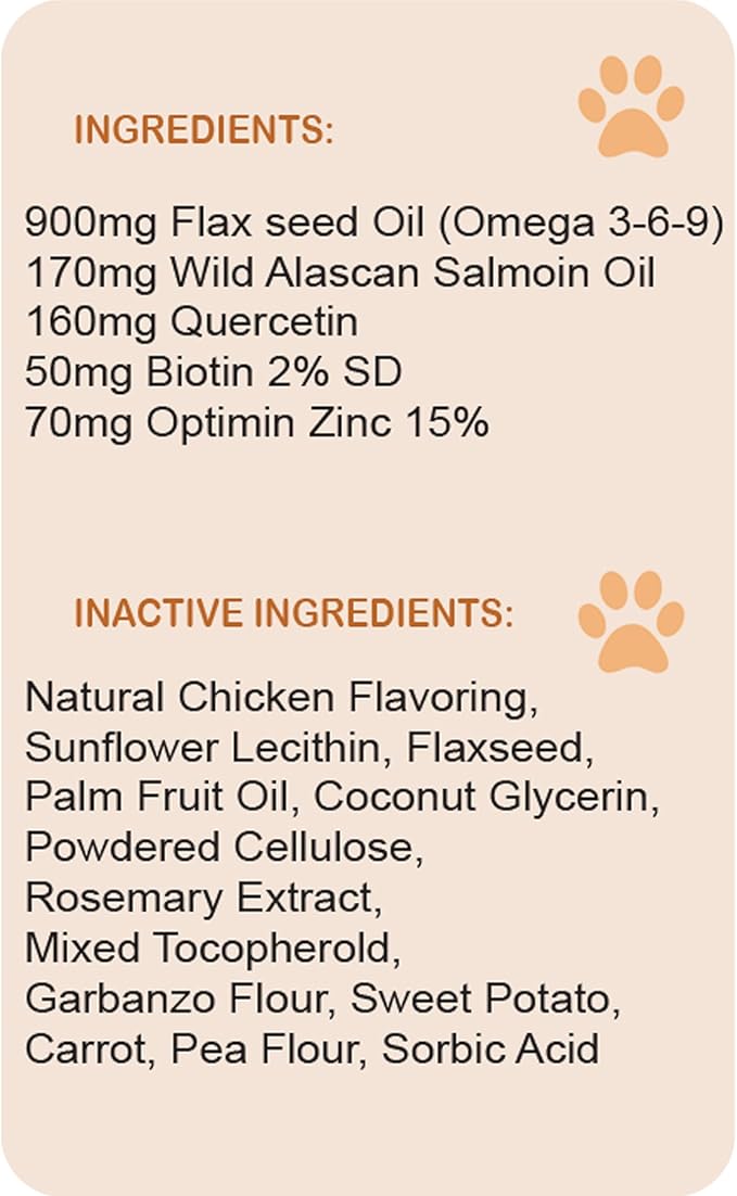 Skin &amp Coat Support Supplement for Dogs – Omega 3-6-9 Flaxseed Oil and Salmon Oil Chews – 1 Bottle 60 Soft Chews