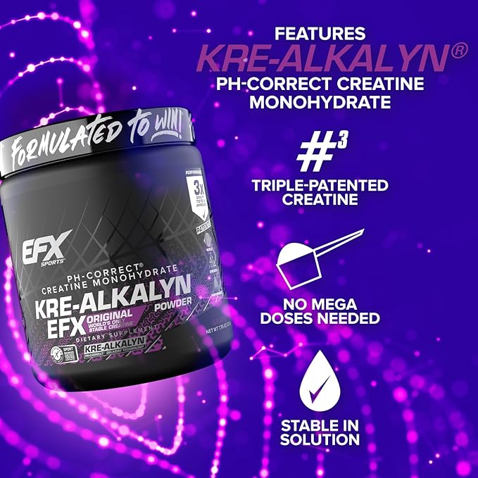 EFX Sports Kre-Alkalyn EFX Powder | pH Correct Creatine Monohydrate Powder Supplement | Strength Muscle Growth &amp Performance | 110 Servings (Grape)