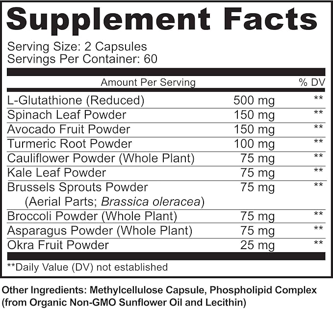 Liposomal Glutathione Supplement 500mg - Pure L Glutathione (GSH) Reduced - Active Form Made with Organic Whole Food Non GMO Phospholipid Complex - Antioxidant - 120 Count