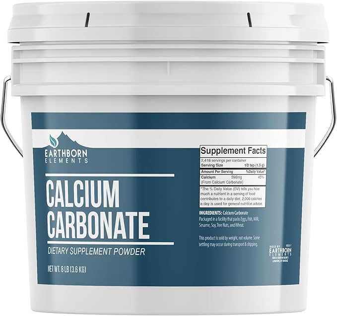 Earthborn Elements Calcium Carbonate Powder (1 Gallon) Natural Antacid Limestone Powder Resealable Bucket