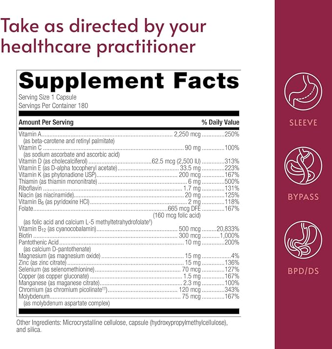 Bariatric Advantage High ADEK Multi - for Bariatric Surgery Patients - Multivitamin with Vitamins A D E K &amp Trace Minerals - 100%+ DV of ADEK - 180 Capsules