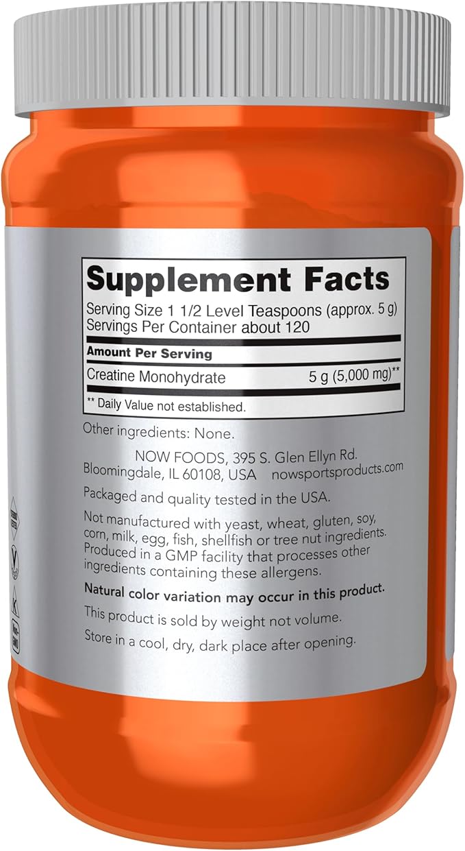 NOW Foods Sports Nutrition Creatine Monohydrate Powder Mass Building*/Energy Production* 21.2-Ounce