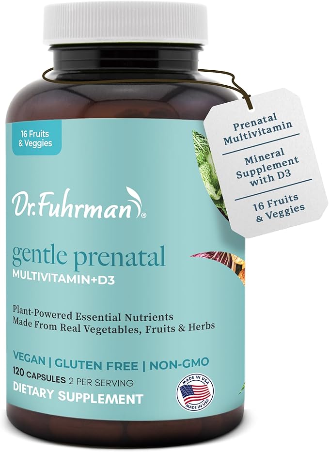 Dr Fuhrman Prenatal Vitamins For Women | Doctor-Formulated Prenatal Vitamins | Natural Folate B12 Choline &amp Iodine for Pregnancy Support Brain &amp Immune Health | No Synthetic Folic Acid | 12