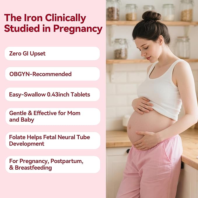 Gentle Iron Supplement for Women Anemia: Slow Release Iron Pills Clinically Shown to Support Iron for Prenatal Pregnant Patented SunActive Tech with Folic Acid B12 Vitamin C &amp B6 18 mg 20 Tab