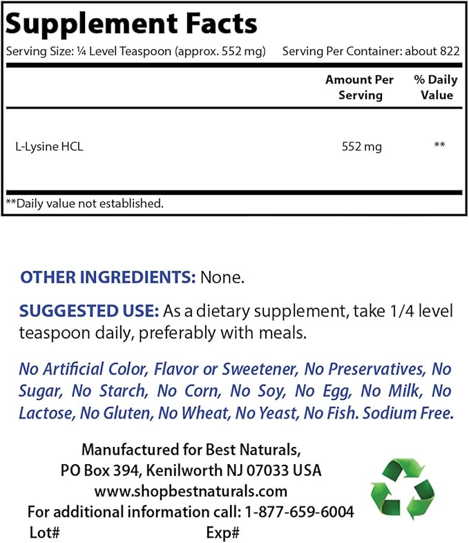 Best Naturals Lysine Powder 1 Pound &amp Vitamin C Powder 1 lb