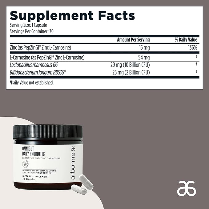 Arbonne OmniGut Daily Probiotic Supplement - Probiotics for Men and Women to Support Digestion Gut Health for Women Probiotic Capsules 30 Count