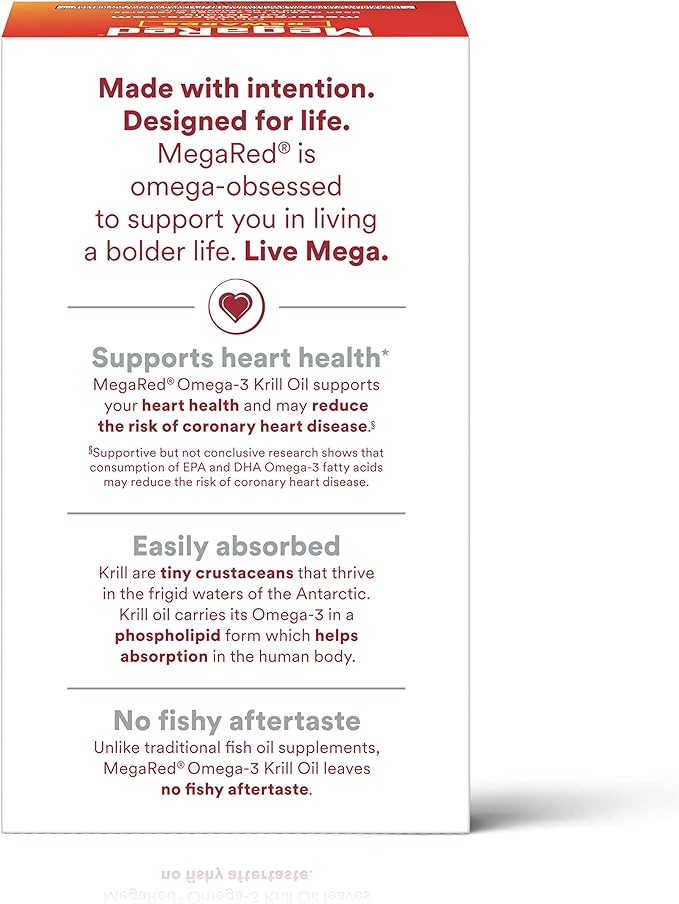 MegaRed Ultra Strength 1000mg Omega-3 Krill Oil Supplement with EPA/DHA Astaxanthin &amp Phospholipids No Fish Oil Aftertaste Supports Heart Brain Joint and Eye Health 60 Count Softgels.