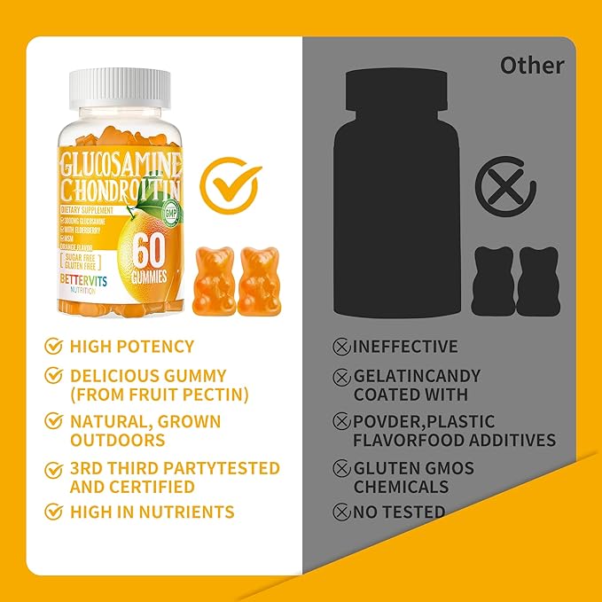 Glucosamine Chondroitin Gummies with MSM &amp Elderberry Extra Strength - Joint Support Antioxidant Immune Support Supplement for Adults Men &amp Women120 Orange Gummies
