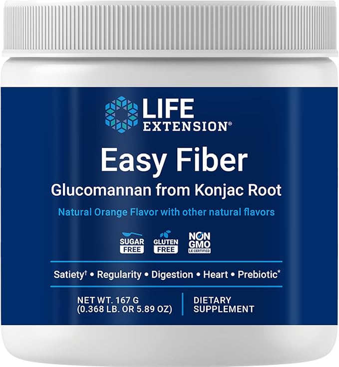Life Extension Easy Fiber - Glucomannan Fiber Regularity Digestion Heart Health No Artificial Sweeteners Vegetarian Non-GMO Gluten Free Sugar Free Net Wt. 167 G (0.368 Lb. Or 5.89 Oz)