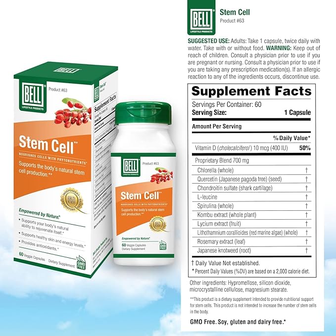 Bell Stem Cell Supplements - Supports Your Body's Natural Ability to Replace Worn Out Cells and Rejuvenate Tissue | Celulas Madres Pack of 2 | 60 Capsules Each