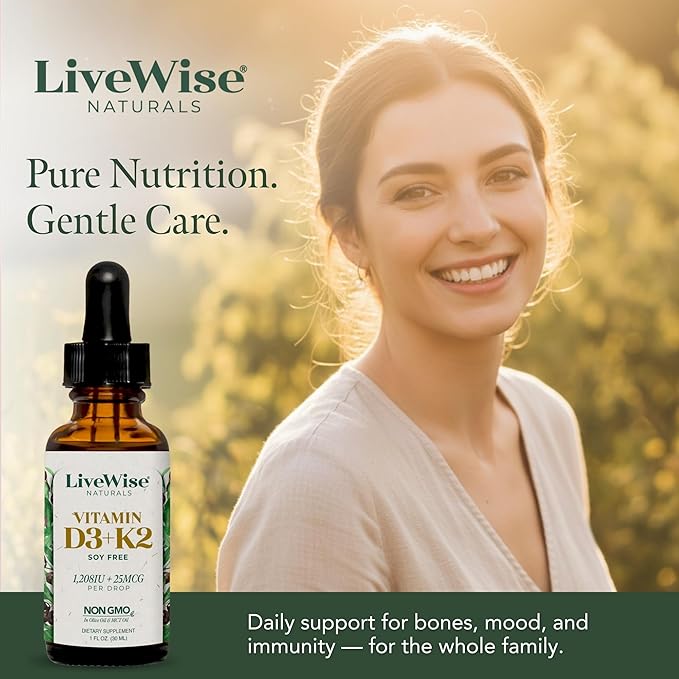 Live Wise Naturals Vitamin D3 K2 Drops for Adults - 930 Drops Ultra Concentrated Formulation Fast Absorption 1208 IU Vitamin D3 25 MCG (MK-7) - Micro-Dosing Dropper for Calcium &amp Bone Support