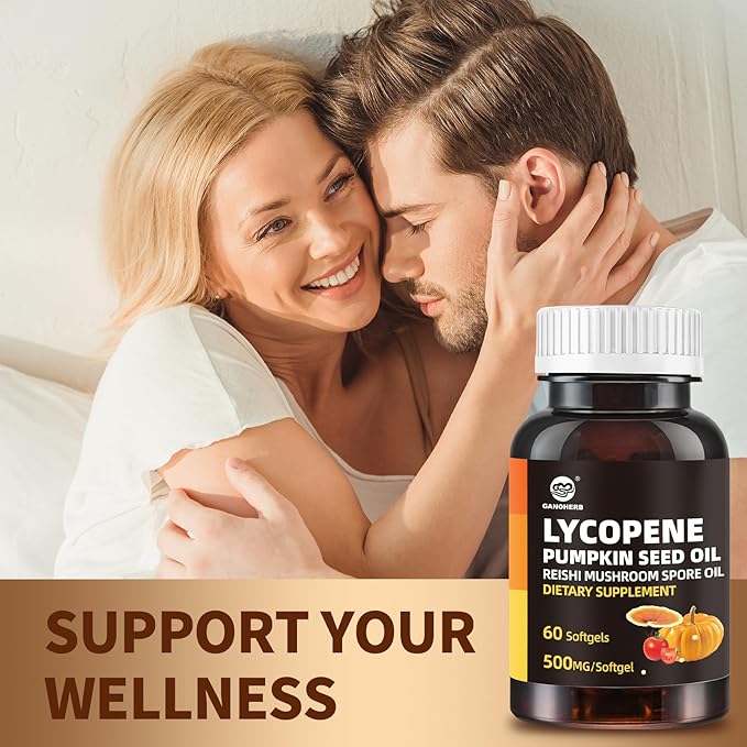 Pumpkin Seed Oil Capsule Lycopene Supplement Cold Pressed Pumpkin Seed 3 in 1 Hair Growth Supplement with Reishi Mushroom Spore Oil for Urinary and Prostate Health 60 Softgels