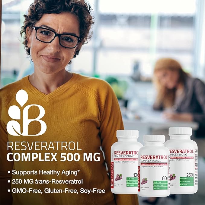 Bronson Resveratrol 500 Complex Standardized Trans-Resveratrol + Grape Seed &amp Red Wine Extract 120 Capsules