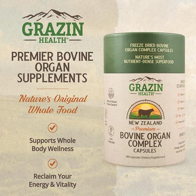 Grass Fed Bovine Organ Complex: Liver Spleen Kidney Heart Pancreas (600 Mg per Organ per Capsule) 3000 Mg per Serving (30 Servings)