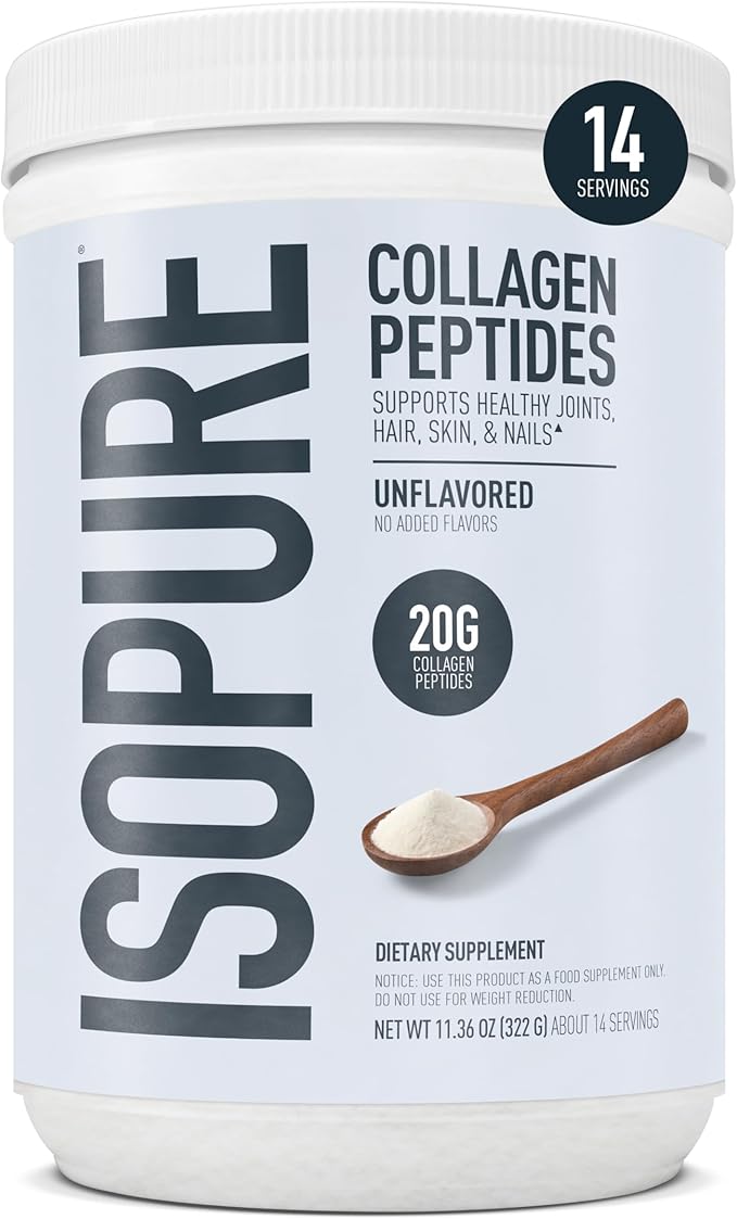 Isopure Collagen Peptides Powder Promotes Hair Nail Skin and Joint Health with Vitamin C and Biotin Unflavored 20g Collagen Peptides Per Serving 11.36 Oz 14 Servings (Packaging May Vary)