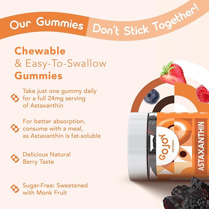 Astaxanthin Gummies 24mg – High Potency Antioxidant Supplement – Skin Eye &amp Immune Wellness Support – Vegan Sugar-Free Non-GMO Gluten-Free Soy-Free – 60 Gummies