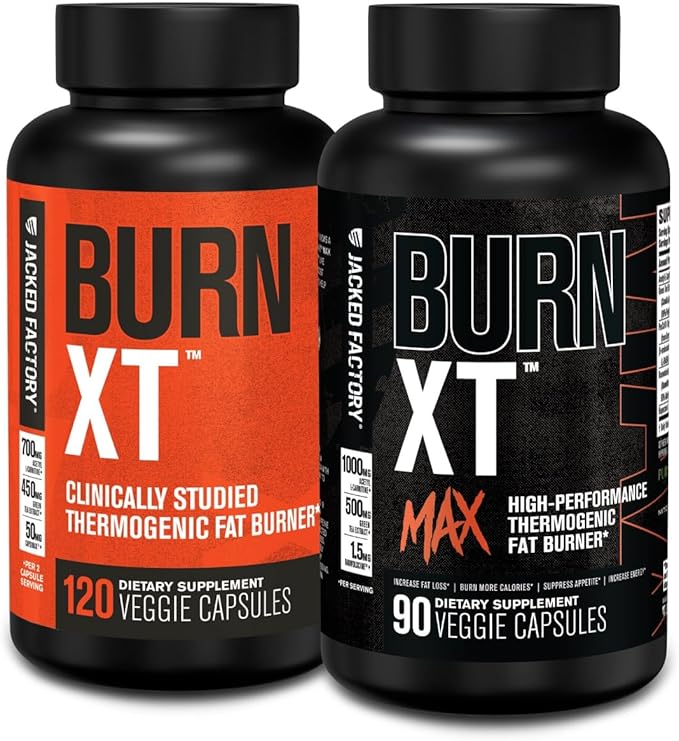 Jacked Factory Burn-XT Clinically Studied Fat Burner &amp Weight Loss Supplement (120 Capsules) &amp Burn XT Max High-Performance Fat Burner &amp Appetite Suppresant (90 Capsules)
