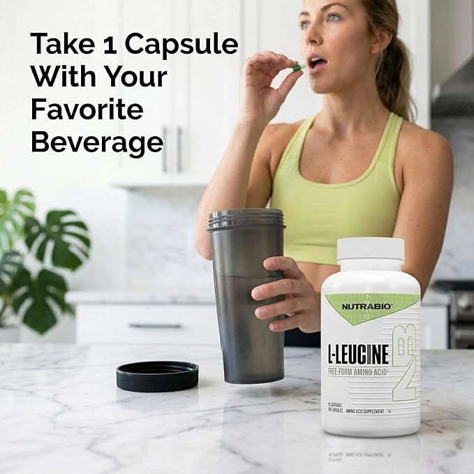 NutraBio L-Leucine Supplement - Optimal Amino Acid for Muscle Growth &amp Recovery - Naturally Fermented Free Form Leucine Amino Acids Supplement- Vegan Non-GMO Gluten Free - 400mg 180 Capsules
