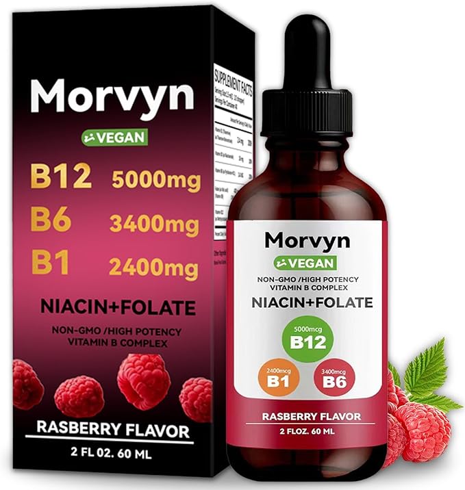 Morvyn Essential Vitamin Liquid Drops | 5-in-1 Vitamin B Complex Liquid Drops | B12 B6 B1 Drops - 60ml (1pc)