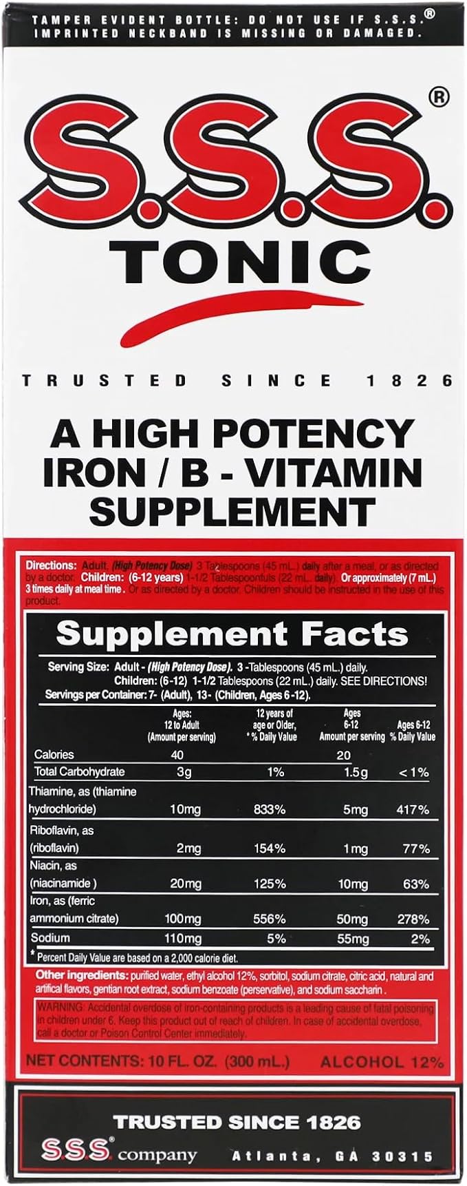 S.S.S. Tonic Iron and Vitamin B Supplement High Potency Vitamins Bottle 10 Fl Oz - 3 Pack