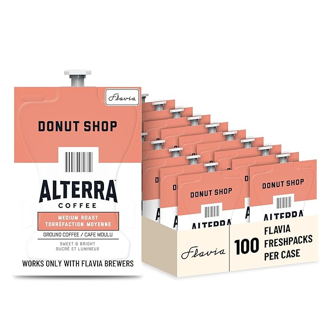 Flavia Alterra Donut Shop Coffee Freshpacks works only with Flavia Brewers Medium Roast (Case of 100)
