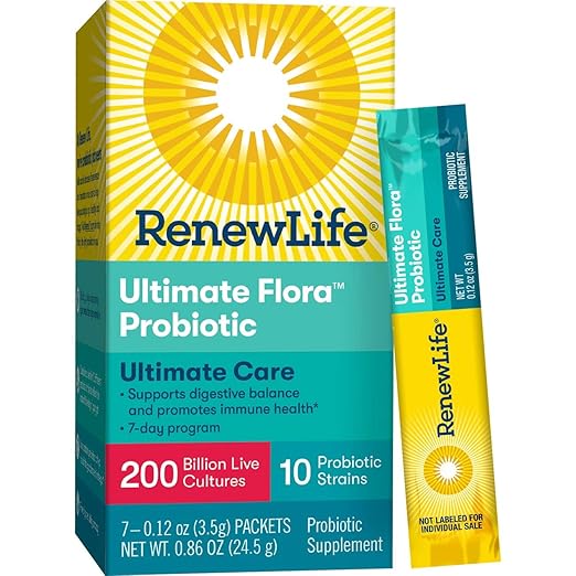 Renew Life Adult Probiotic - Ultimate Flora Probiotic Extra Care Probiotic Supplement - 200 billion - 7 Day Program 7 Packets (Packaging May Vary)