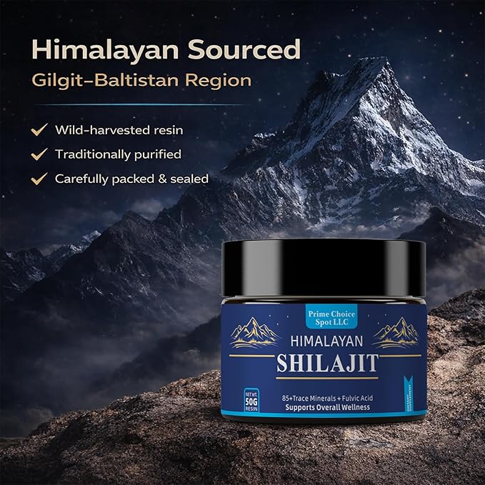 Himalayan Shilajit Resin 50g | Pure Gold Grade Mumiyo from Gilgit-Baltistan | Raw Mineral Pitch with Fulvic &amp Humic Acid | 85+ Trace Minerals